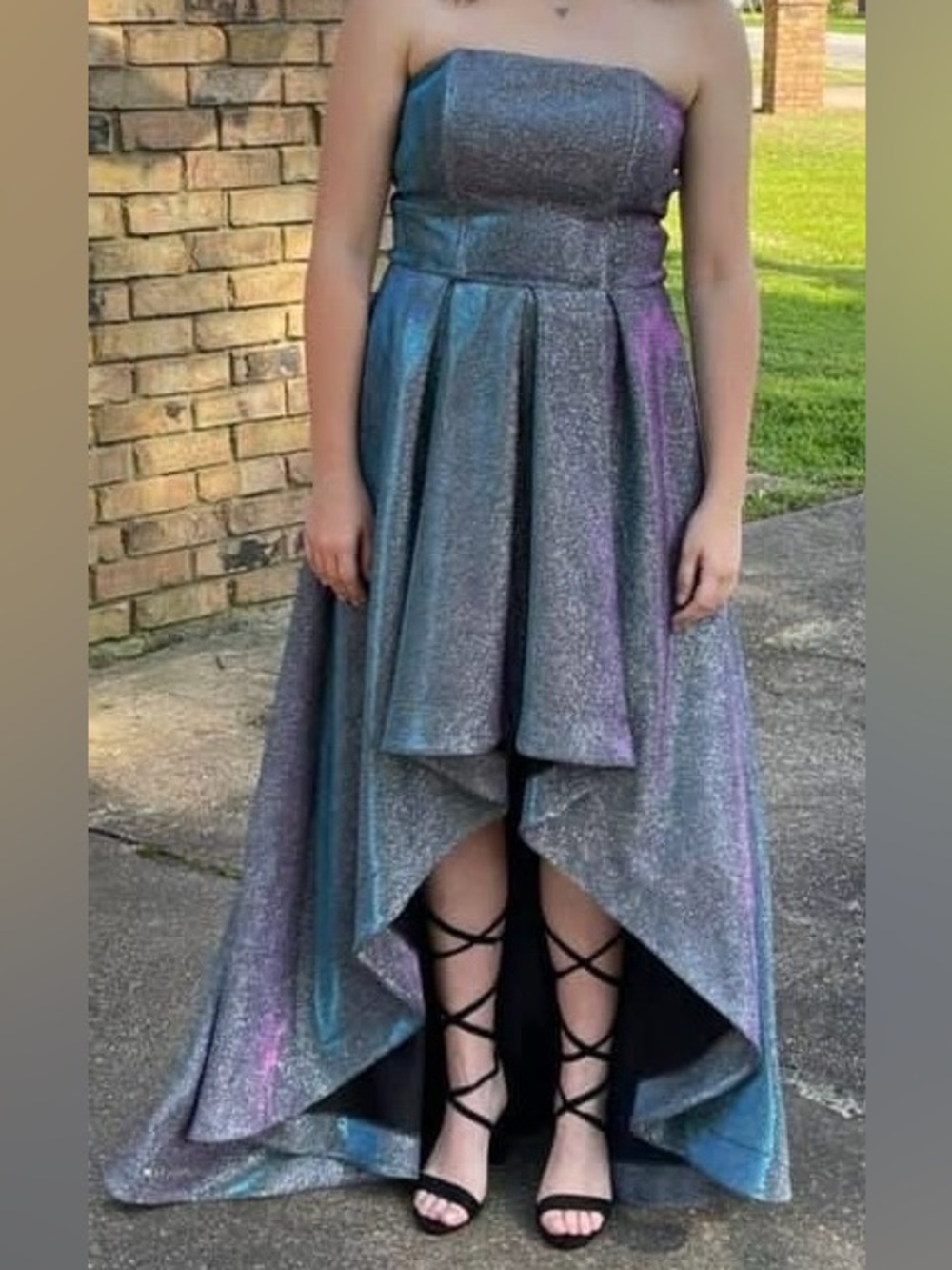 Speechless Juniors Strapless Iridescent High-Low Prom Dress - Silver/Blue